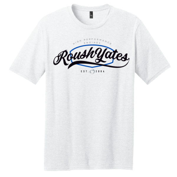 ROUSH YATES SCRIPT FONT SHIRT, WHITE