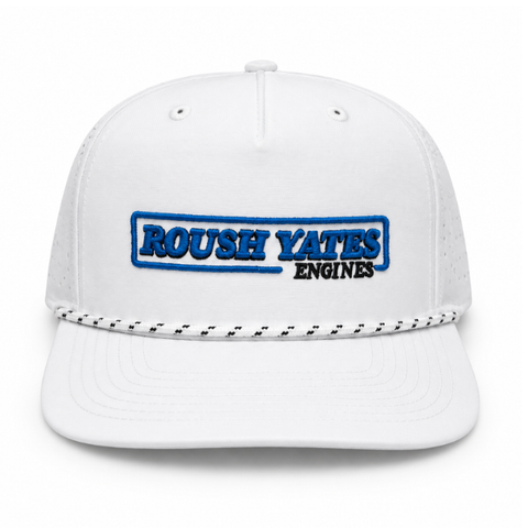 ROUSH YATES RAISED EMBROIDERY ROPE HAT, WHITE
