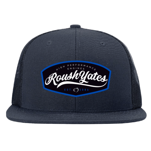 ROUSH YATES RETRO SCRIPT FLAT BILL PATCH HAT, NAVY