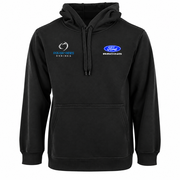 HEAVYWEIGHT FLEECE HOODIE - BLACK WITH FORD RACING BLUE OVAL