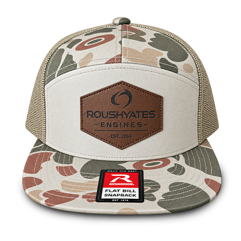 ROUSH YATES ENGINES EMBROIDERED HAT, SAND CAMO/LEATHER PATCH
